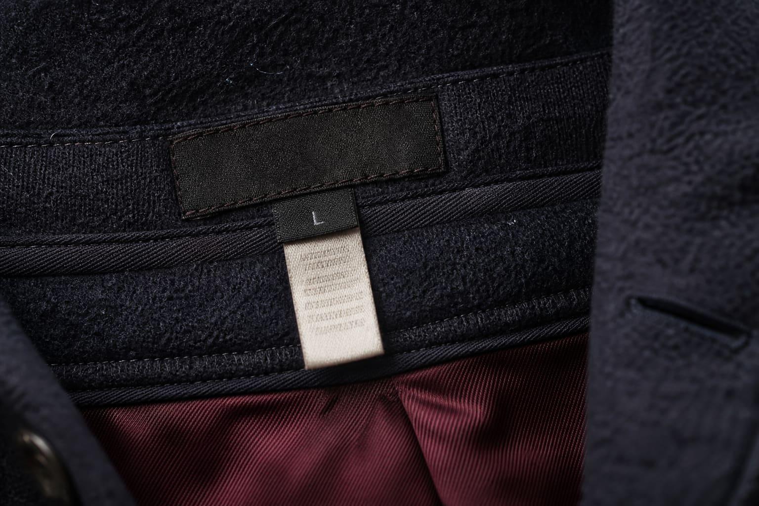 Close-up of a vintage coat label showing size and fabric details that belong in a listing title
